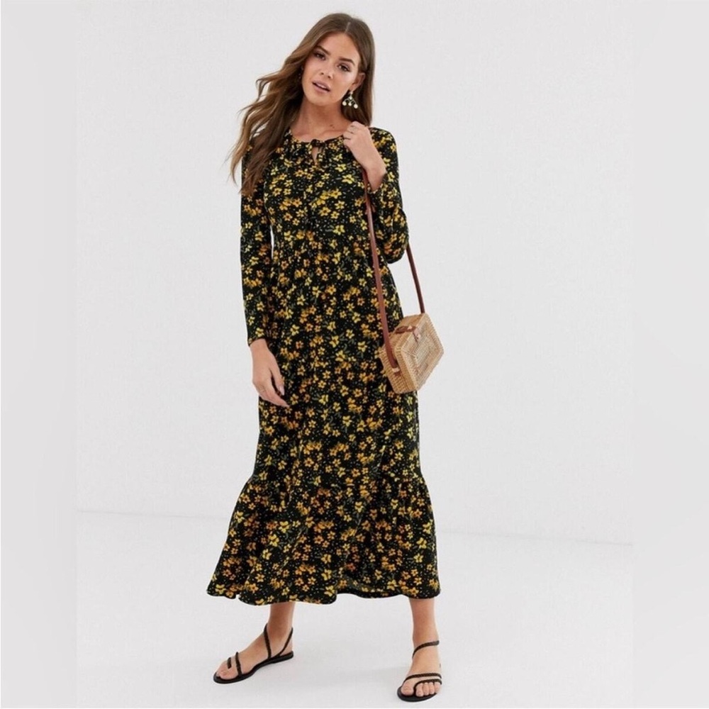 Free People Tiers of Joy Maxi Floral Long Sleeve Fall Dress Womens Size L